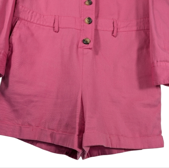 Express X Rocky Barnes Pink Safari Button Up Girlhoodcore Romper Jumpsuit XS - Picture 4 of 13
